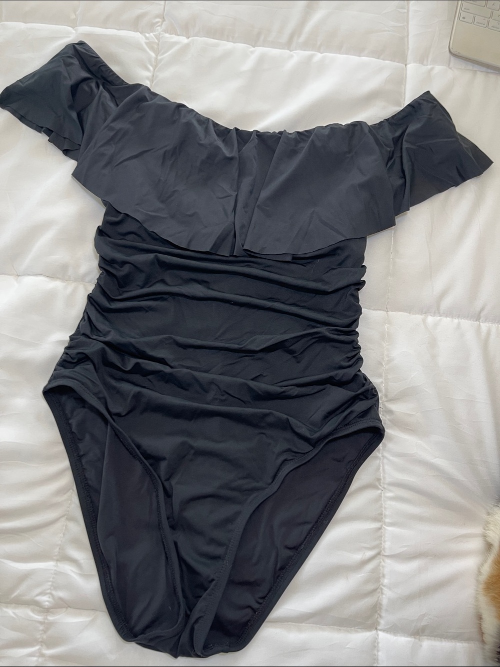 La Blanca Black Off-Shoulder Ruffle One-Piece Swimsuit
